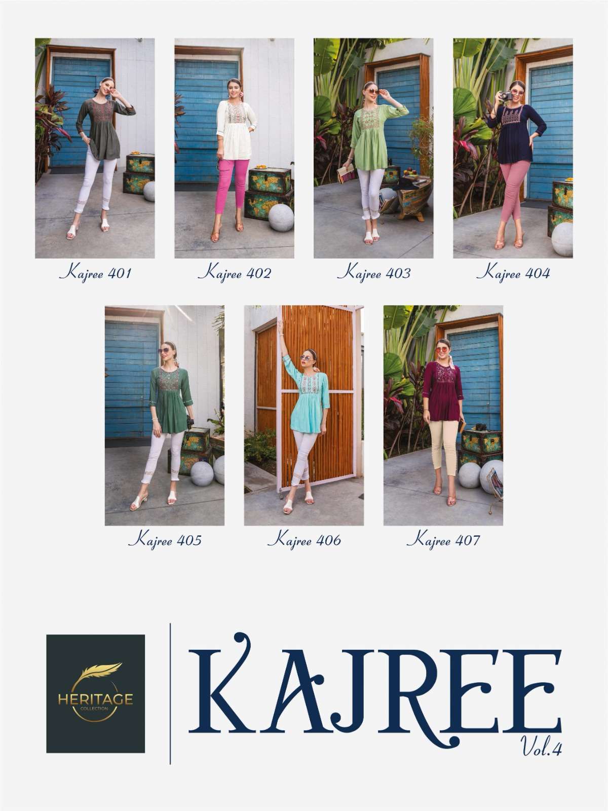 KAJREE VOL 4REYON FABRIC DESIGNER SHORT TOP WITH CONCEPT EMBROIDERY AND DETAILING BY HARITAGE BRAND INDEX